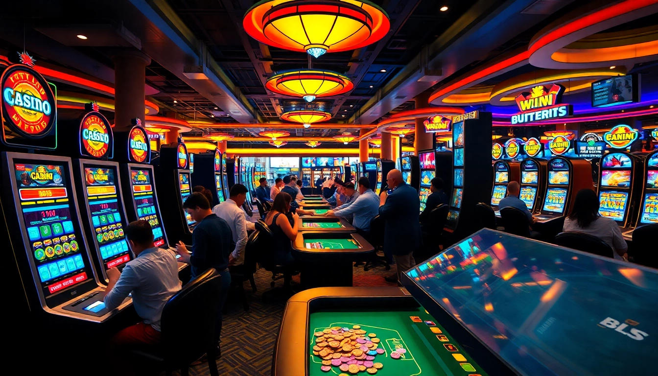 Joueurs vivant l'adrénaline d'un btc casino rempli de lumières et de jeux interactifs.