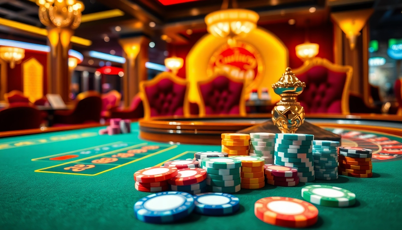 Vibrant casino scene showcasing jeux casino en ligne on a professional gaming table.