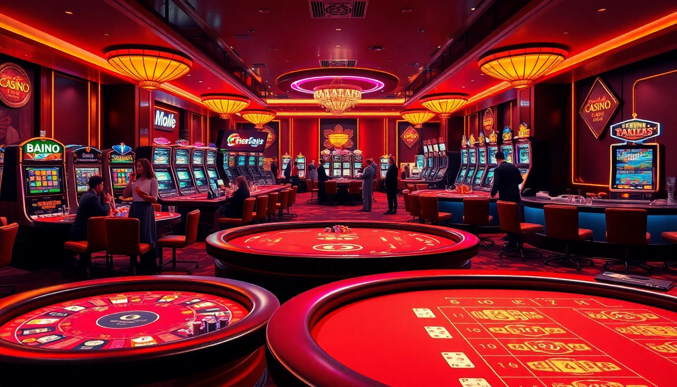 Jouer à des jeux passionnants dans un casino en ligne moderne avec des décorations lumineuses.