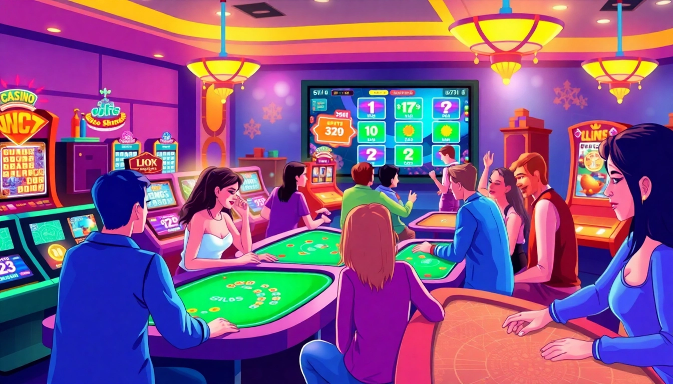 Jouer à des jeux casino en ligne dans une atmosphère excitante et colorée.