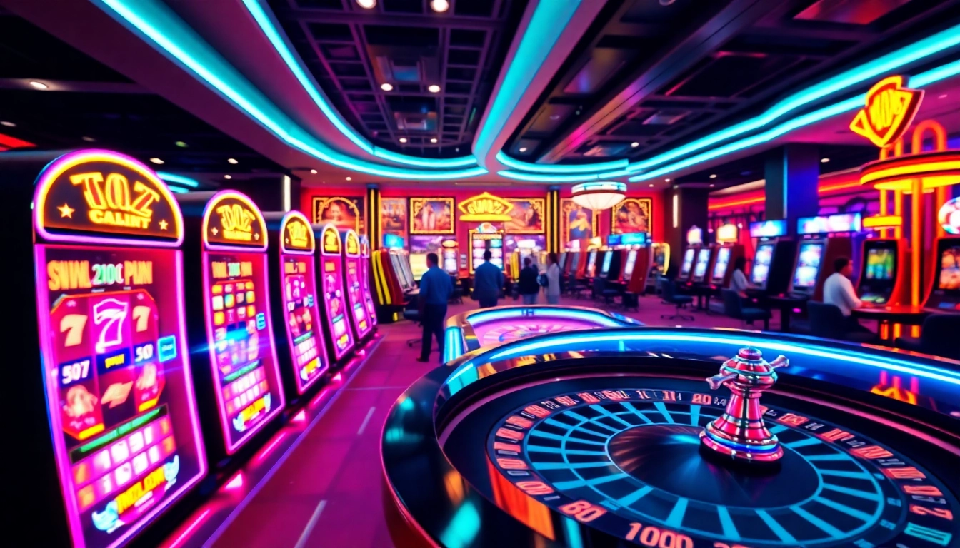 Jouez sur un site casino en ligne avec des machines à sous colorées et une ambiance dynamique.