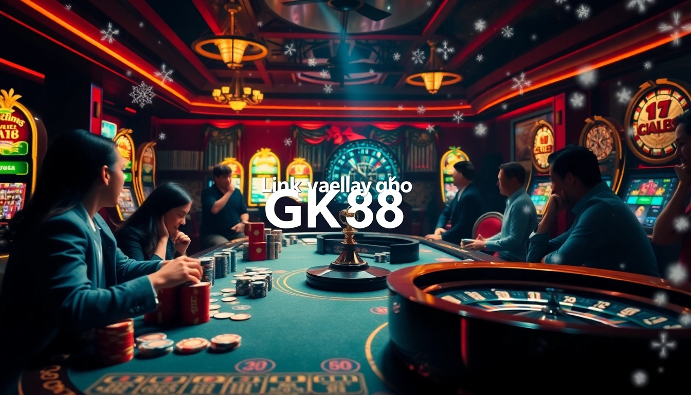 Experience the thrill of gaming with Link vào GK88 amidst festive casino ambiance.