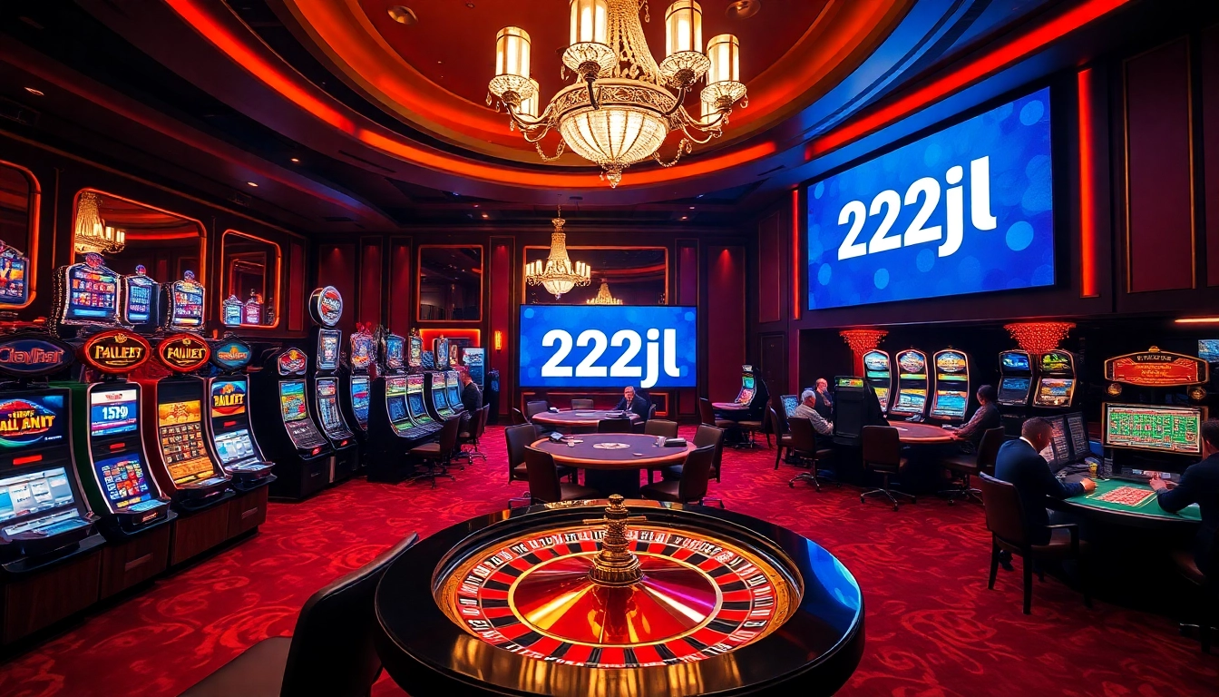 Players enjoying the thrill of casino games at 22jl with lively slot machines and poker tables.